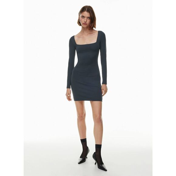 ARITZIA Babaton CONTOUR ANTHRACITE LONG SLEEVE SQUARE NECK MINI DRESS size S - Picture 3 of 9